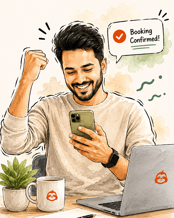 A calm creator getting booked with Book A Sloth
